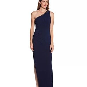 Adrianna Papell Elegant Navy One-Shoulder Dress